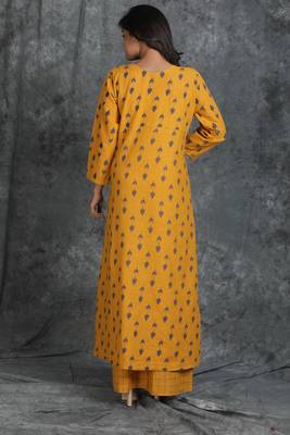 Yellow printed cotton cotton-kurtis 2
