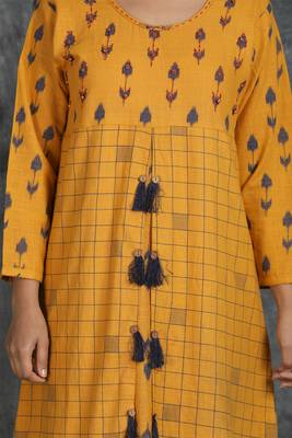 Yellow printed cotton cotton-kurtis 3