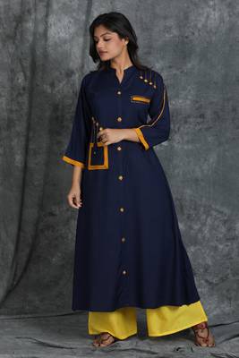 Navy-blue woven cotton cotton-kurtis 1