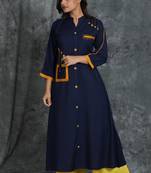 Navy-blue woven cotton cotton-kurtis