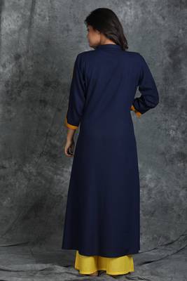 Navy-blue woven cotton cotton-kurtis 2