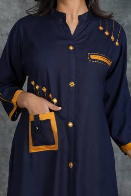 Navy-blue woven cotton cotton-kurtis 3