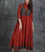 Maroon printed cotton cotton-kurtis