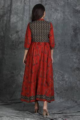 Maroon printed cotton cotton-kurtis 2