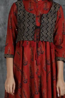 Maroon printed cotton cotton-kurtis 3