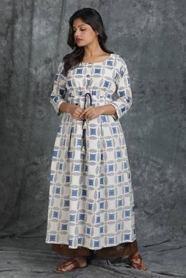 Off-white printed cotton cotton-kurtis 1