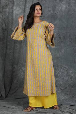 Beige printed cotton cotton-kurtis 1
