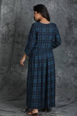 Navy-blue embroidered rayon long-kurtis 2