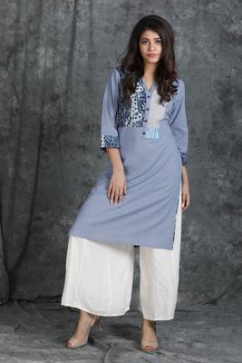 Grey embroidered cotton cotton-kurtis 1