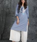 Grey embroidered cotton cotton-kurtis