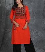 Orange woven cotton cotton-kurtis