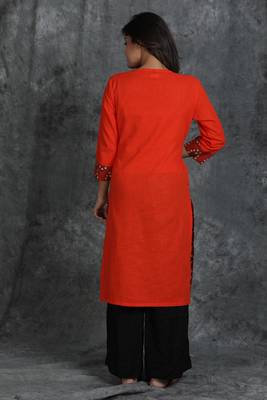 Orange woven cotton cotton-kurtis 2