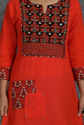 Orange woven cotton cotton-kurtis 3