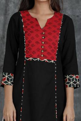 Black woven cotton cotton-kurtis 3