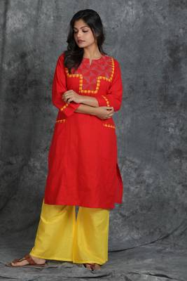 Red woven cotton cotton-kurtis 1
