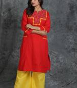 Red woven cotton cotton-kurtis