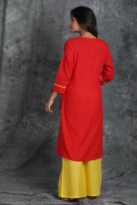 Red woven cotton cotton-kurtis 2