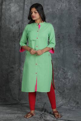 Light green plain cotton cotton-kurtis 1