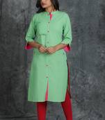 Light green plain cotton cotton-kurtis