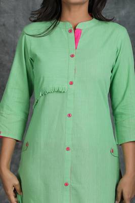 Light green plain cotton cotton-kurtis 3