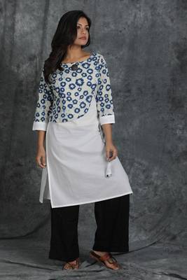 White printed cotton cotton-kurtis 1