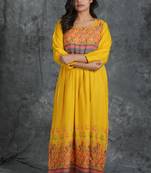 Yellow printed rayon long-kurtis
