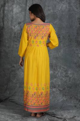 Yellow printed rayon long-kurtis 2