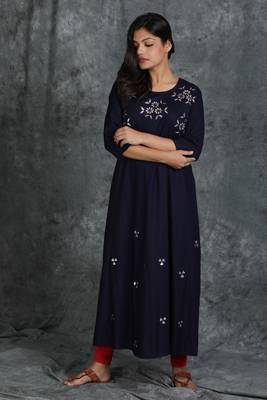 Blue printed rayon long-kurtis 1
