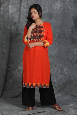 Orange woven cotton cotton-kurtis 1