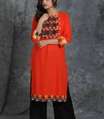 Orange woven cotton cotton-kurtis