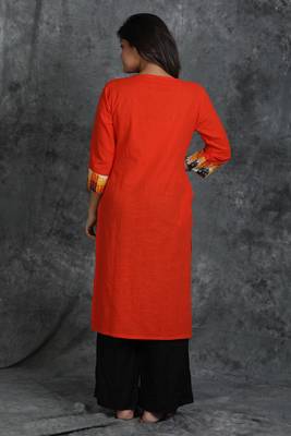Orange woven cotton cotton-kurtis 2