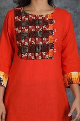 Orange woven cotton cotton-kurtis 3