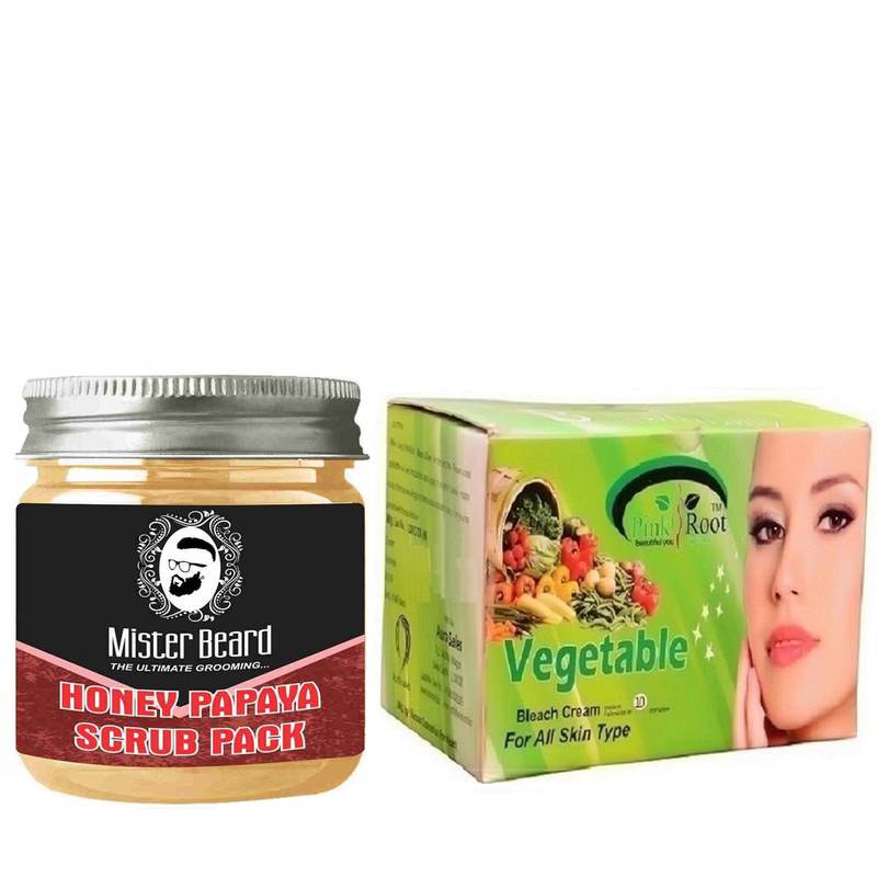 250gm Vegetable Bleach Pink Root With 100gm Honey Papaya Scrub Mister Beard Pack
