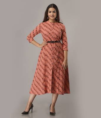 Women's  Coral Cotton Flex Geometric Printed A-Line Kurta 1