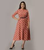 Women's  Coral Cotton Flex Geometric Printed A-Line Kurta