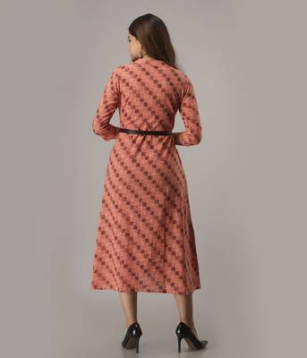 Women's  Coral Cotton Flex Geometric Printed A-Line Kurta 2