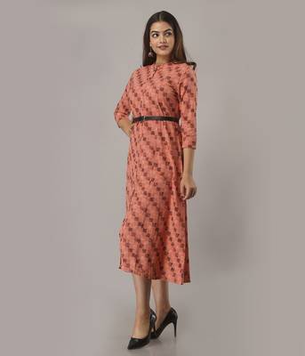 Women's  Coral Cotton Flex Geometric Printed A-Line Kurta 3