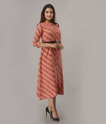 Women's  Coral Cotton Flex Geometric Printed A-Line Kurta 5