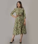 Women's  Green Cotton Flex Printed A-Line Kurta