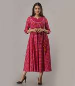 Women's  Pink Cotton Bandhej Printed Anarkali Kurta