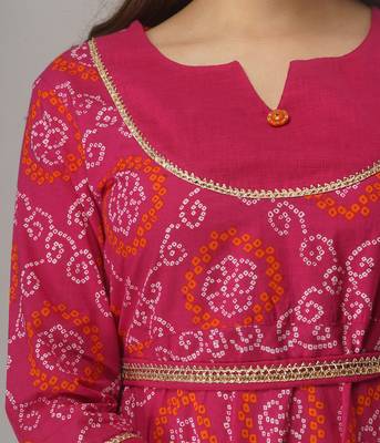 Women's  Pink Cotton Bandhej Printed Anarkali Kurta 5
