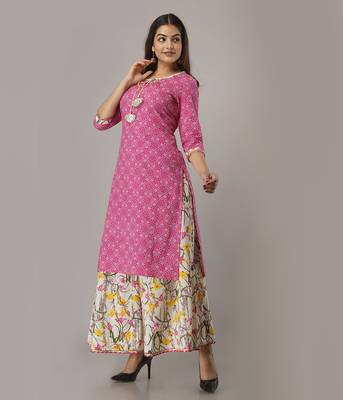 Women's  Pink Cotton Geometric Printed Straigth Kurta with Palazzo Set 5