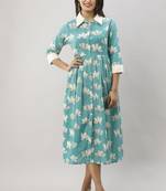 Women's Green Cotton Floral Printed Anarkali Kurta