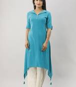 Women's Teal Cotton Slub Solid Assymetric Kurta