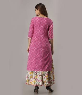 Women's  Pink Cotton Geometric Printed Straigth Kurta with Palazzo Set 2