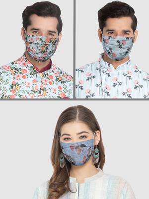 Pack of 3 Floral and Abstract Printed Reusable Anti Comfortable face mask 2