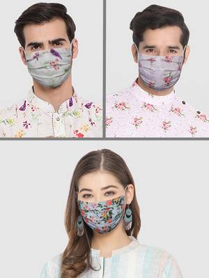 Pack of 3 Floral and Abstract Printed Reusable Anti Comfortable face mask 2
