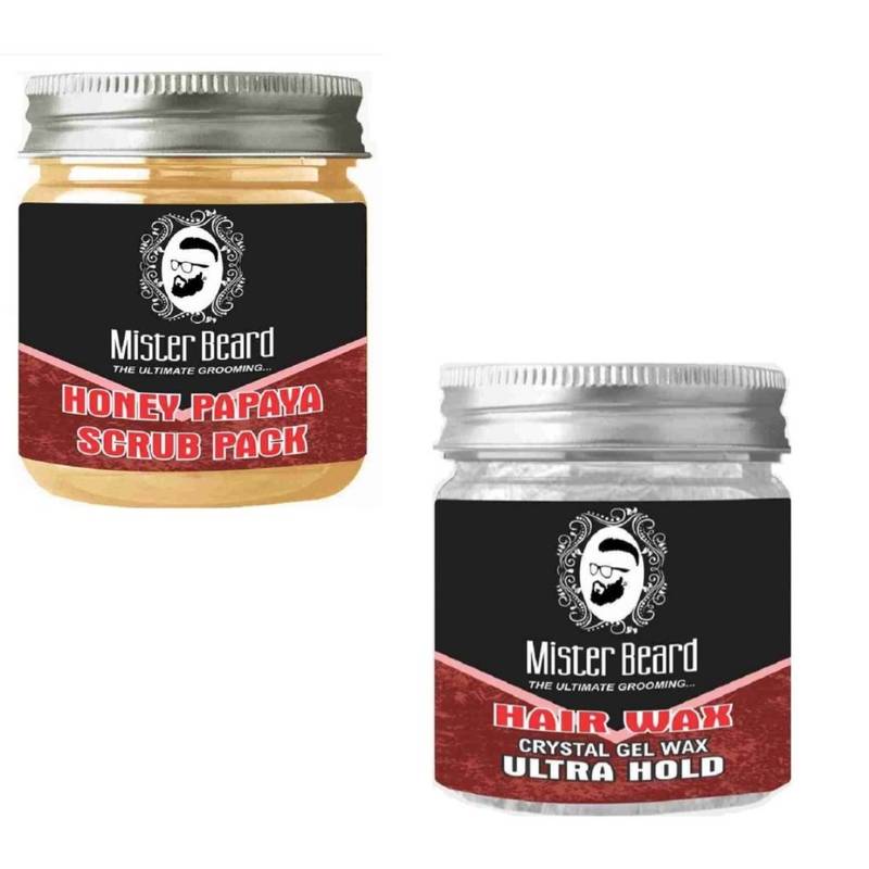 100gm Honey Papaya Scrub Pack With 100gm Hair Wax Ultra Hold By Mister Beard