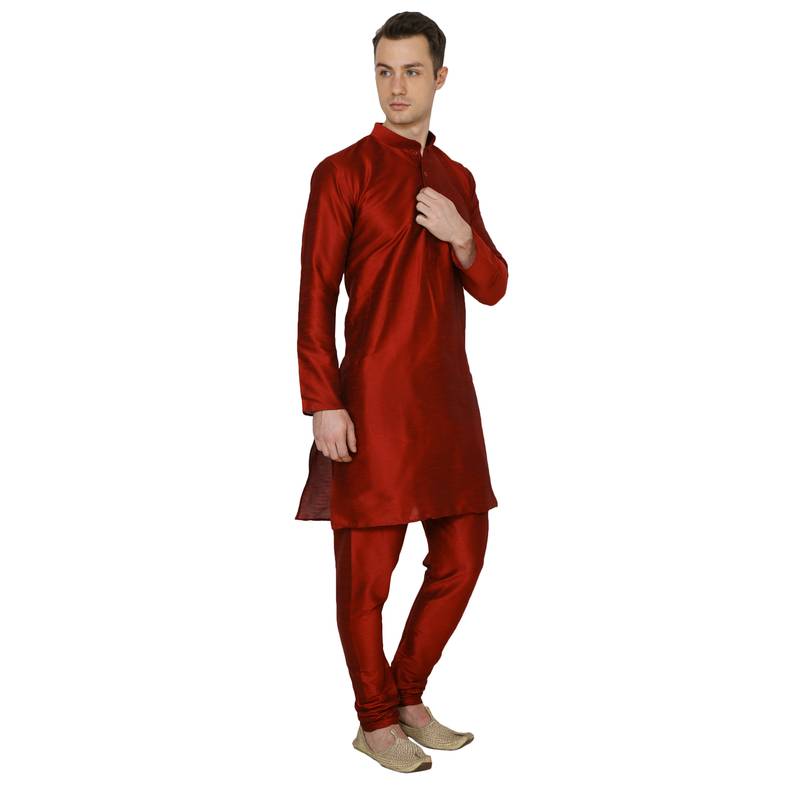 Brick Red Tussar Silk Plain Kurta