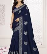 Blue embroidered art silk saree with blouse